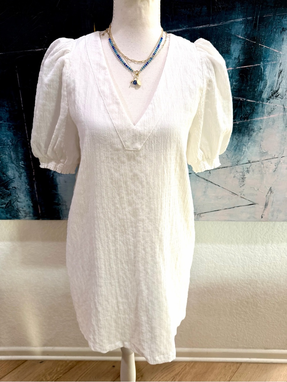 BB Dakota White Tunic Dress Fully Lined With Puff Sleeves XS With Sid Pockets